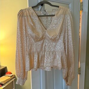 Jealous Tomato Womens Top Medium Cream Animal Print Peplum